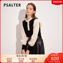 Psalm Women's 2021 Autumn New Retro Lotus Leaf Pleated Chiffon Bubble Sleeve Knitted Top