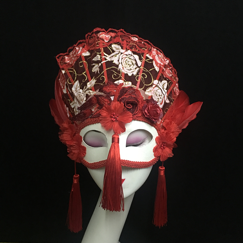 Venice Personality Red Full Face Mask Song King Stage Performance Fan Mask Halloween Girl