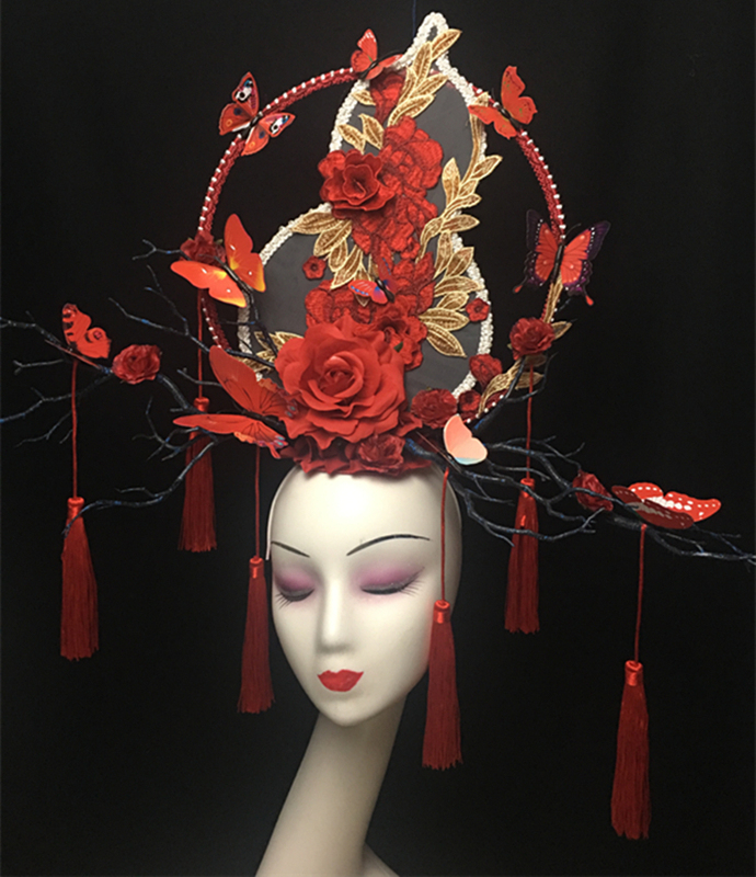 Creative Makeup Competition for Chinese Red Show Stage Performance Exaggerates Atmospheric tassels Headwear