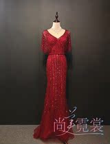 Rent 2020 new dress female red heavy industry nail beads high-end evening dress fishtail dress dress Beijing physical store
