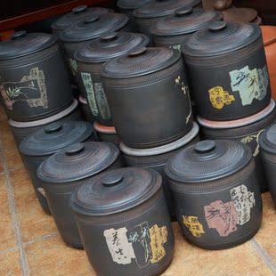 建水紫陶 茶具茶道零配 名家大师纯手工 七子饼茶叶罐 中号存茶缸