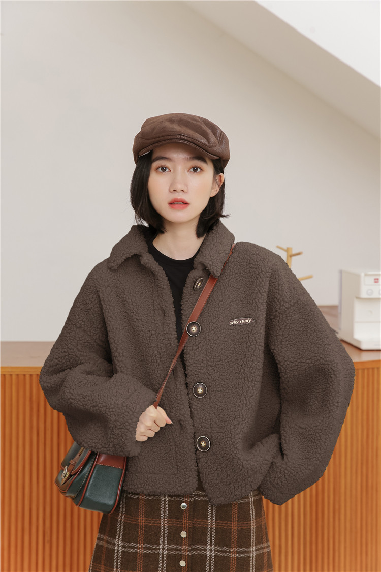 实拍新款复古宽松加厚保暖毛毛外套休闲学院短款羊羔绒