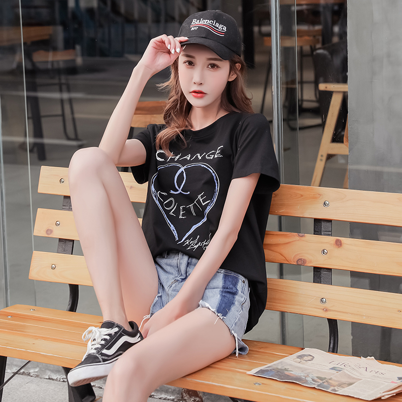 Fat mm short-sleeved t-shirt women's 2021 new large size 200 pounds fat sister summer clothes loose cover belly thin top tide