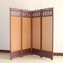 New Chinese screen partition living room solid wood bamboo rattan folding mobile office decoration simple cover porch