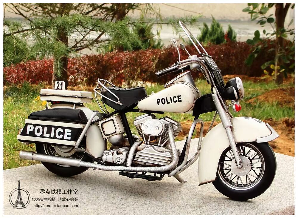 包邮~铁皮车模哈雷警察摩托车模型 复古怀旧工艺礼品 生日礼物