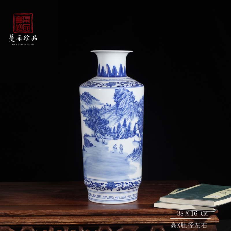 Jingdezhen blue and white landscape vase hand - made of hand - made an egg - shell China vase 20-30 -- 40 cm display vase vase