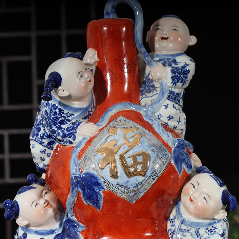 Jingdezhen porcelain tong qu tong qu five blessings its gourd 52 cm high display furnishing articles furnishing articles 28 cm