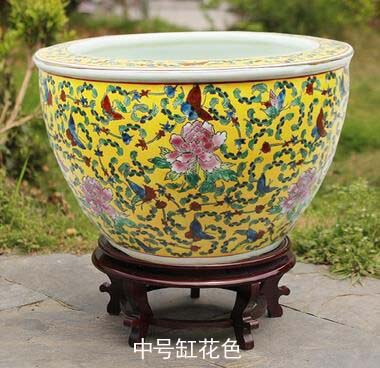 Jingdezhen hand - made pastel yellow peony red bottom high porcelain porcelain painting and calligraphy pastel painting and calligraphy cylinder cylinder