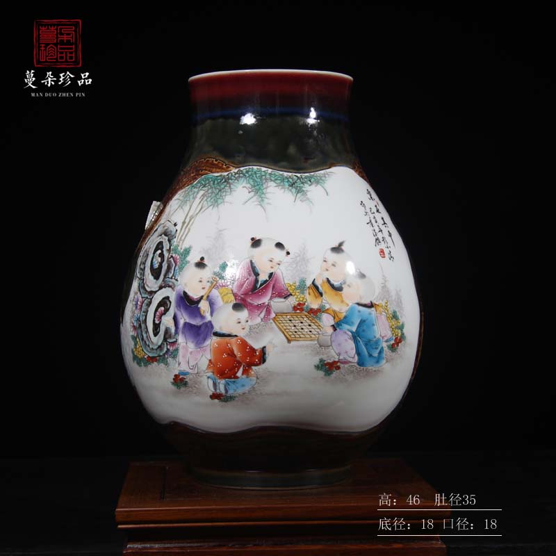 Jingdezhen hand - made works of tong qu tong qu Peng who porcelain Jingdezhen porcelain vase famous works