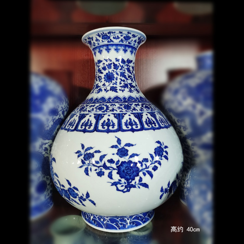 Jingdezhen imitation the qing dynasty imperial dragon Cao Long grain blue and white garlic garlic vase display vases, 35 cm high