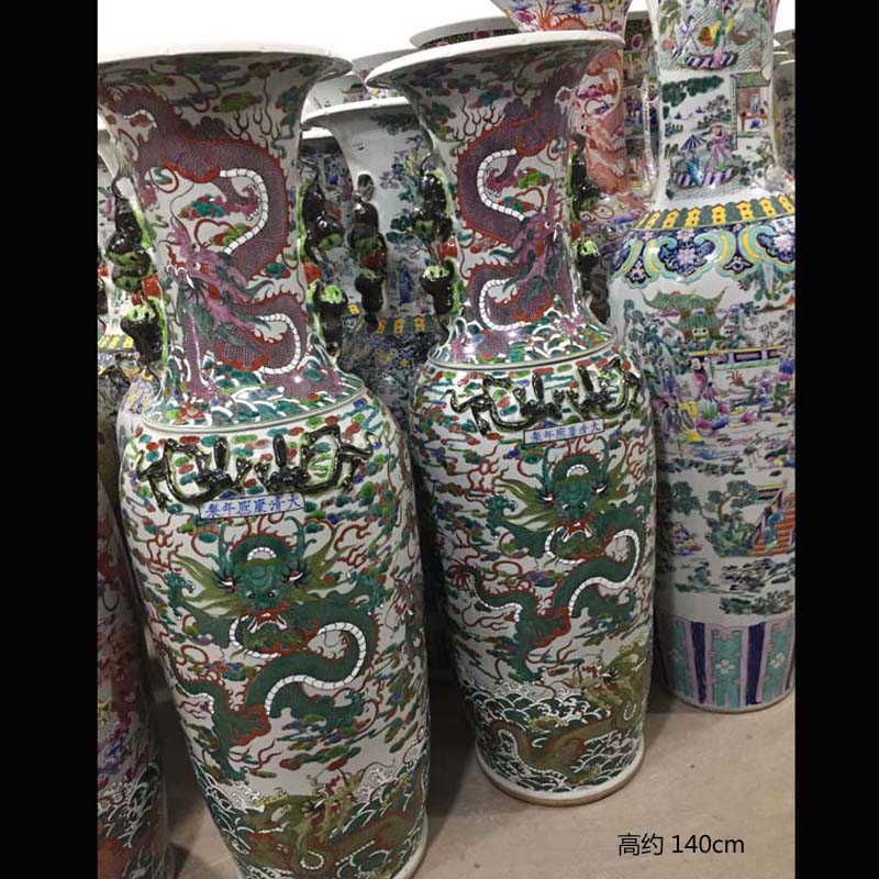 Jingdezhen hand - made of 140 dragon porcelain vase 120 cm double lion dragon landing big vase red dragon