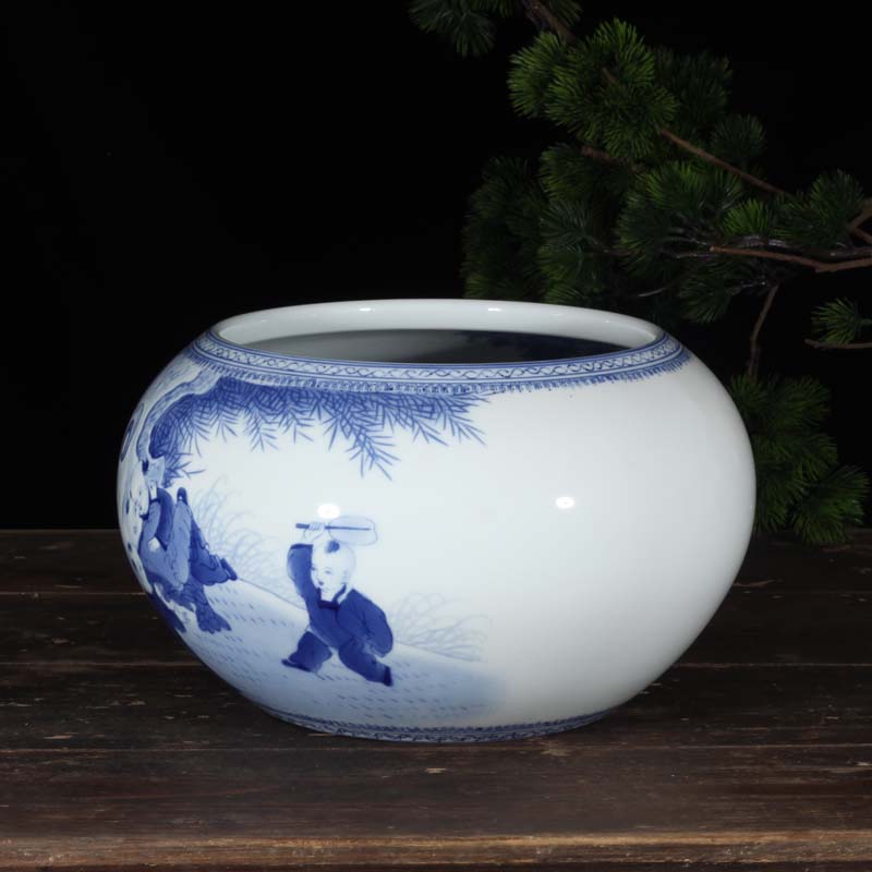 Jingdezhen blue and white collection tong qu value - added writing brush washer water shallow luxurious ceramic culture gift