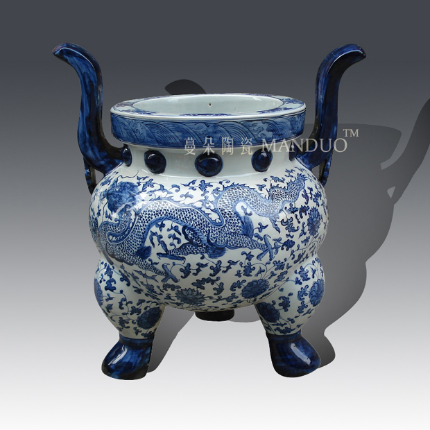 Jingdezhen blue and white dragon candlestick porcelain big censer 45 senior high for 3570 suits for dragon temple incense buner