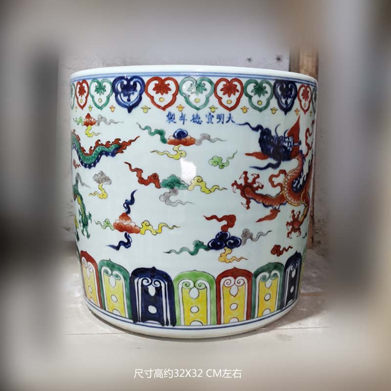 Jingdezhen hand - made dragon write custom made big censer Jingdezhen hand - made ssangyong grain porcelain temple incense buner