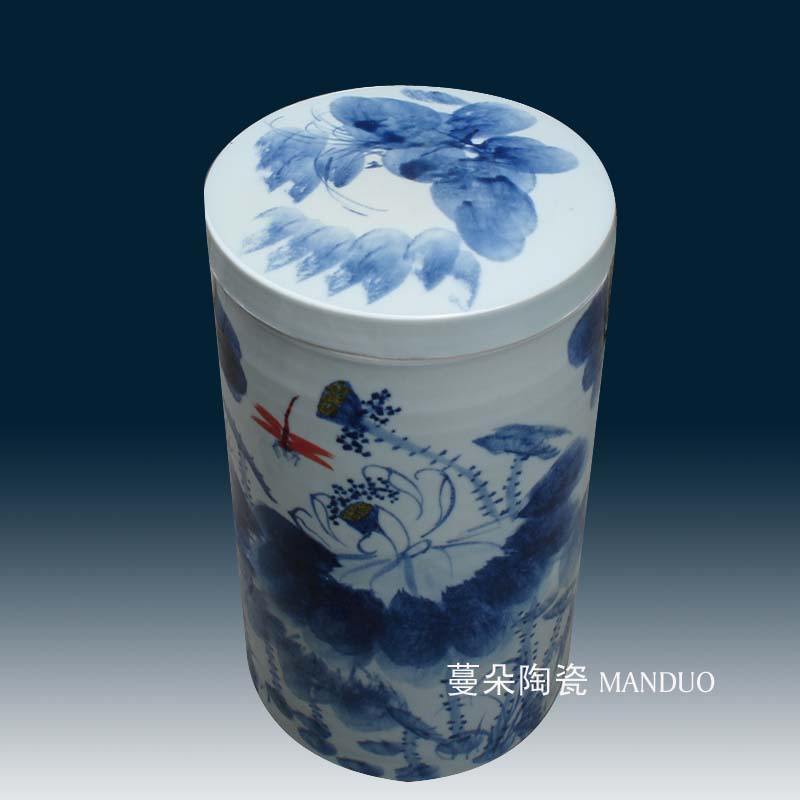 Jingdezhen authentic hand - drawn lotus tea, the seventh, peulthai the ceramic cover quiver straight tube ceramic porcelain rice pot