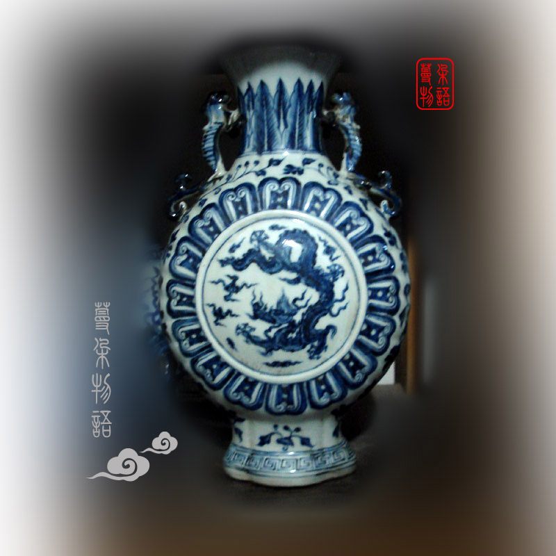 Jingdezhen blue and white dragon jintong flat bottles of imitation in porcelain vase bucket flat color porcelain longfeng classical flat bottles