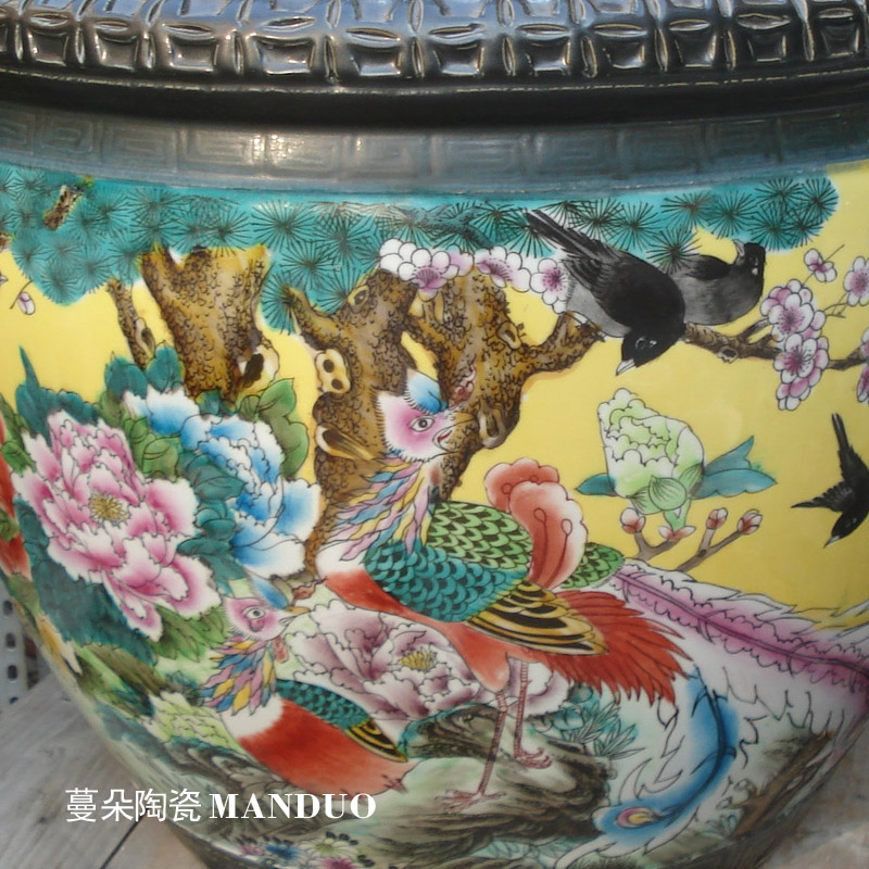 Made the peony flowers and birds fish home xiantao hand - Made porcelain aquarium housewarming gift cylinder