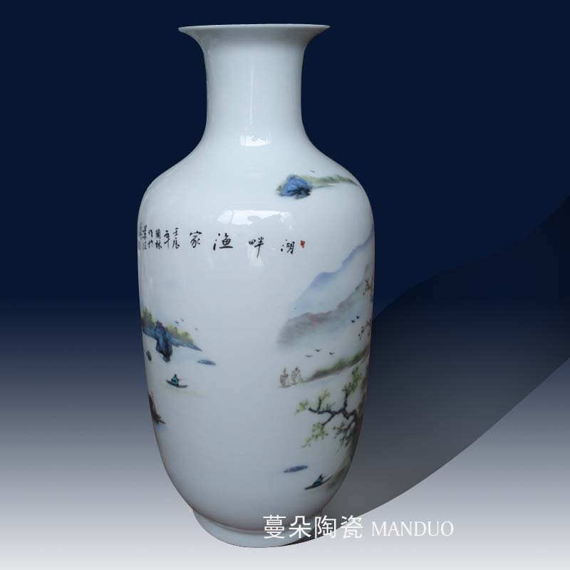 Jingdezhen landscape artistic conception porcelain decorative vase 46 cm high jiangnan scenery elegant decorative vase vase