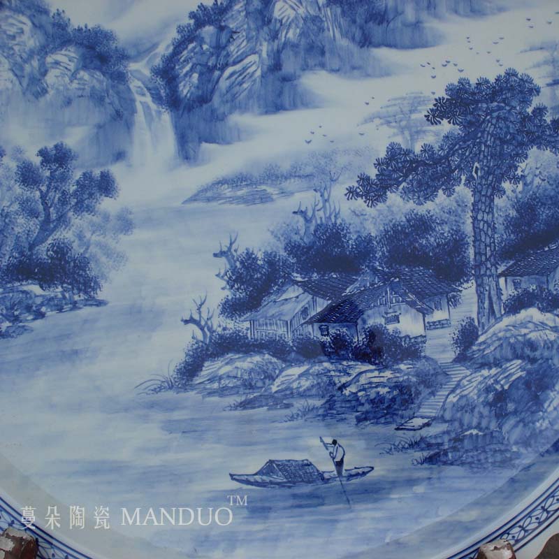 Blue and white landscape of the big diameter of 90 cm hand - made of porcelain high - end decorative porcelain a large sitting room hall China plate