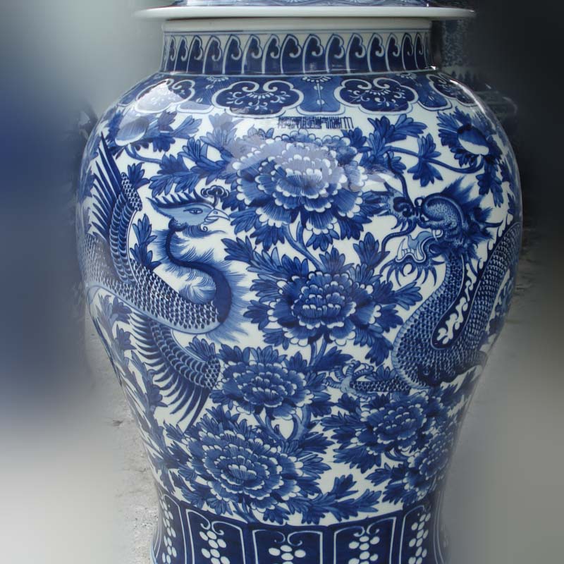Jingdezhen is pure hand - made 90 cm high benevolent lion general porcelain jar of he feel large general longfeng pot
