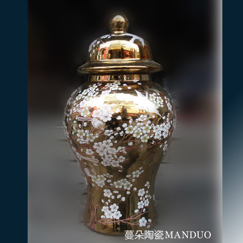 Jingdezhen name plum flower general porcelain jar of silver, silver plated stainless steel general color porcelain pot forward the general tank