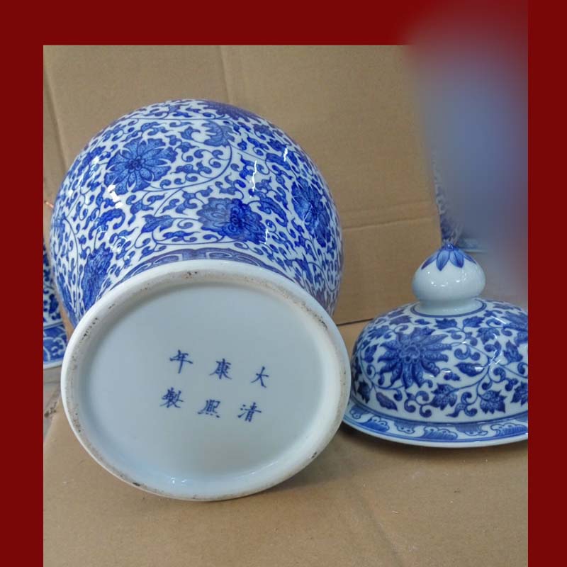 Jingdezhen 45 cm high purity hand - made of hand - made 38 - bound imitation general kangxi porcelain pot lotus flower general