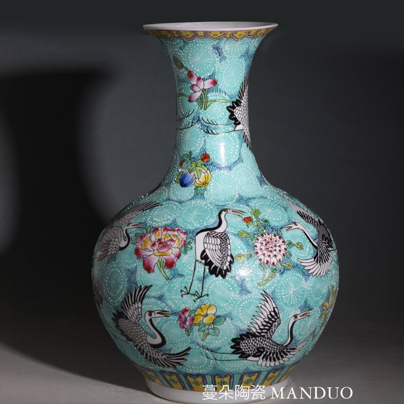 Jingdezhen 55 cm high hand - made imitation the qing qianlong cranes hand - made porcelain vases display vase