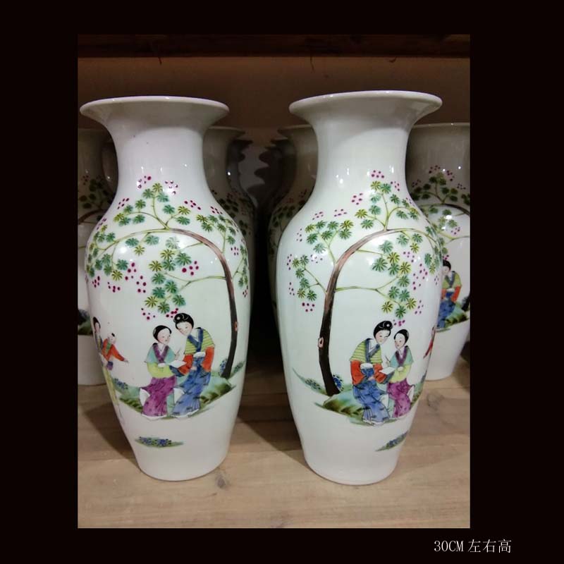 Jingdezhen 50 cm Gao Qinghua dragon vase landing display furnishing articles 30 cm high pastel maid ceramic floret bottle