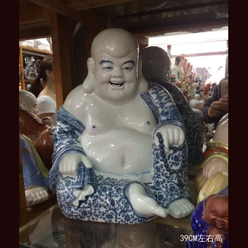 Jingdezhen around 45 cm high haha sitting Buddha in porch decoration porcelain Buddha laughing Buddha smiles in bloom