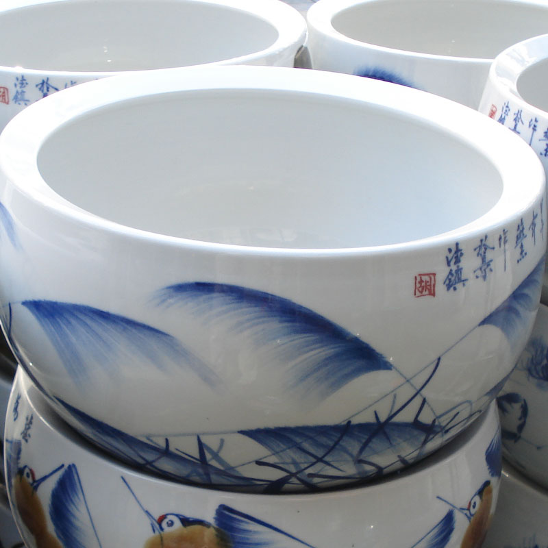 Jingdezhen hand - made reed bird writing brush washer display trash porcelain porcelain basin fashion porcelain porcelain crock