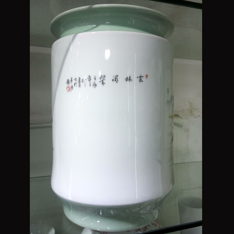 Jingdezhen porcelain landscapes large brush pot small quiver 35 cm to 40 cm