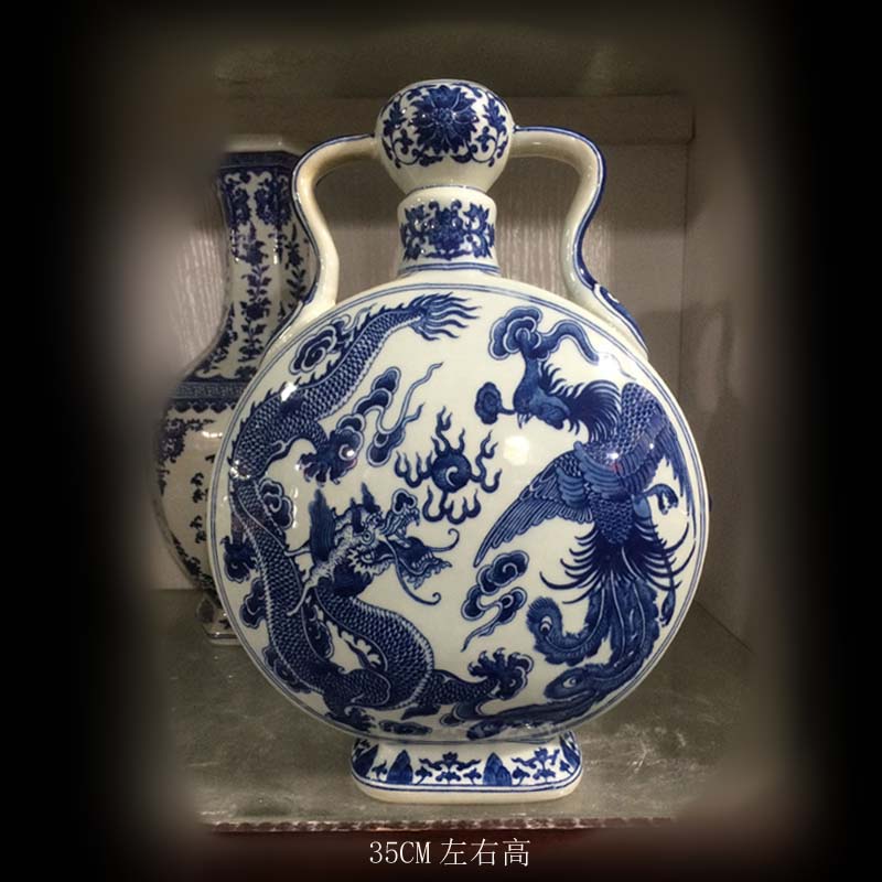 Jingdezhen imitation the qing hand - made porcelain ceramic flat bottles of blue and white dragon 25 cm 35 cm high flat bottles of classical vase