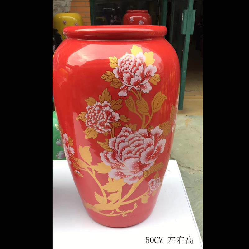 Jingdezhen famille rose red bottom prosperous ceramic vase peony warp vase furnishing articles red wedding display products