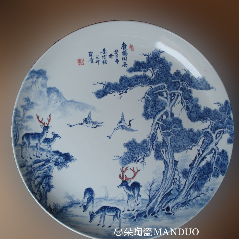 Jingdezhen hand - made of 60 cm diameter landscape market landscape blue - and - white porcelain porcelain hand - made the broader market sitting room