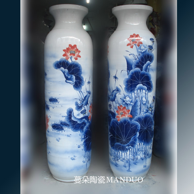 Big quiver of jingdezhen blue and white lotus red carp hand - made porcelain vases, 1.8-2.2 meters Big idea gourd vases