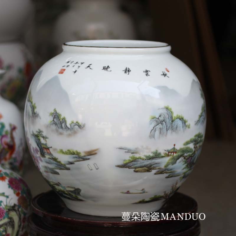 Jingdezhen modern new home decoration porcelain famille rose porcelain vase vase writing brush washer counter furnishing articles big vase