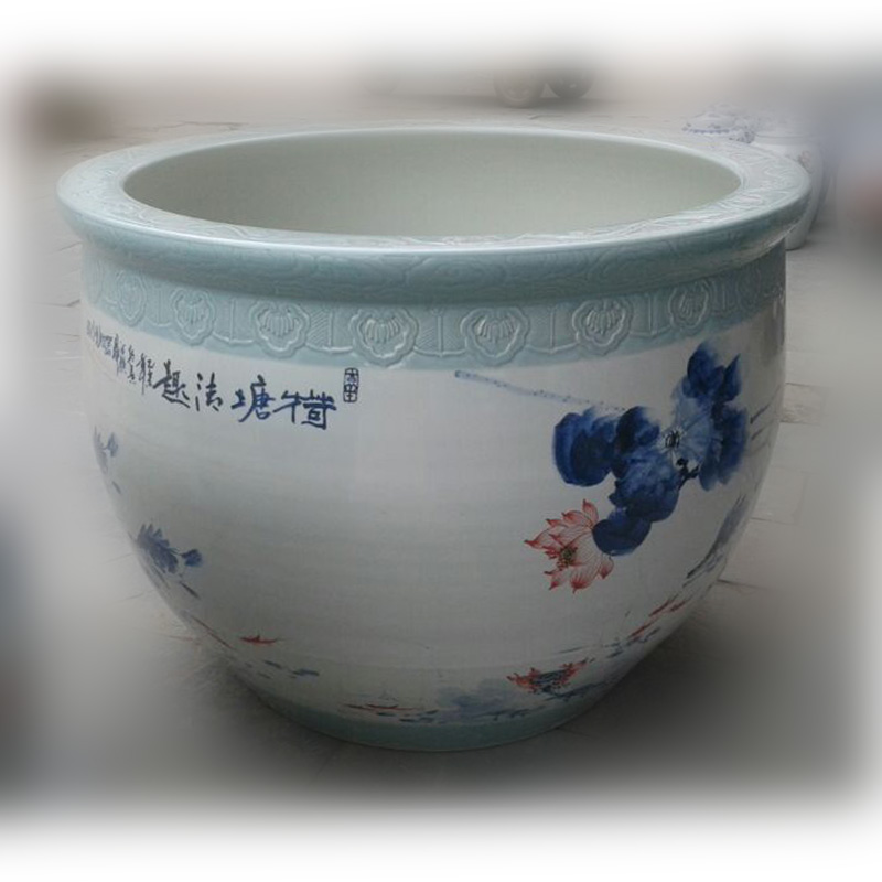 Jingdezhen hand - made of 90-120-150-200 cm diameter hand - made big fish tank hand - made of blue and white porcelain cylinder