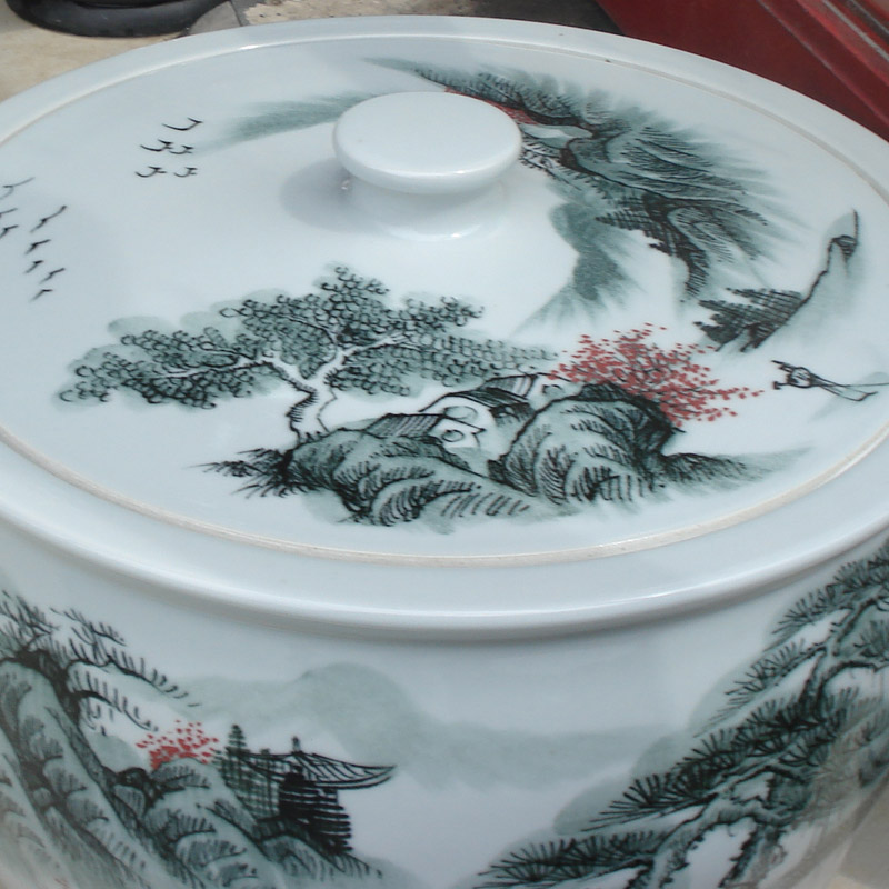 Jingdezhen large - diameter porcelain rice jar of 35-40 meters diameter with porcelain lid cylinder green porcelain pot