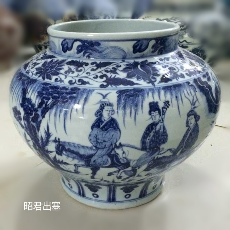 Jingdezhen imitation of yuan blue and white top ten as cans of classic picture of three Samson chow baihua pavilion point as wang zhaojun