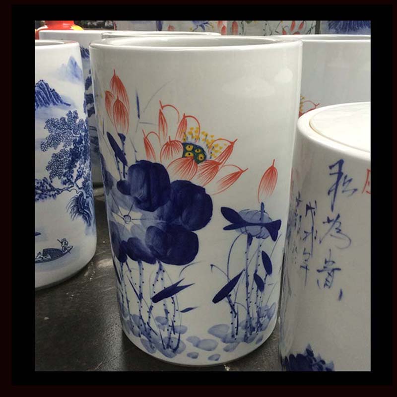 Jingdezhen hand - made HeHuaJian tube ceramic vase sitting room, study Chinese penjing is suing umbrella receive a barrel