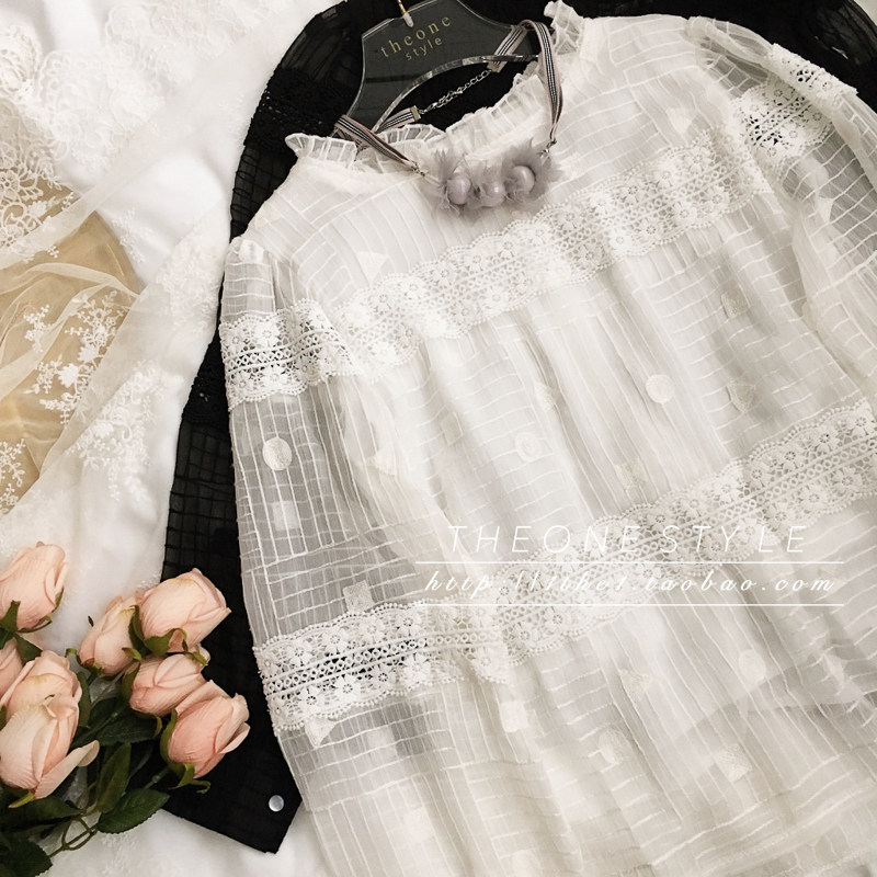 theone2019早春新款法式法式温柔少女风刺绣蕾丝花边雪
