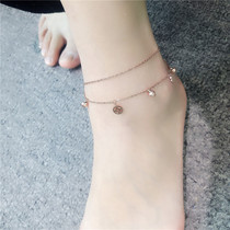 Japanese and Korean version of fashion titanium steel rose money coin bell sexy anklet female net red simple does not fade transfer jewelry