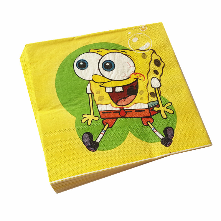 彩色印花餐巾纸创意纸巾方形面巾纸酒店餐厅用纸卡通海绵宝宝纸巾