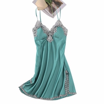 Pajamas female summer sexy ice silk suspenders nightgown thin lace private room hot with chest pad Net red pop nightgown