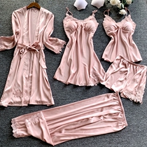 Pajamas womens summer thin sexy ice silk suspenders nightgown five sets of hot private home clothes women spring and autumn