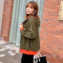 Large size womens clothing fat mm casual age-reducing jacket tide 2020 autumn and winter clothing new Korean loose hooded cardigan top