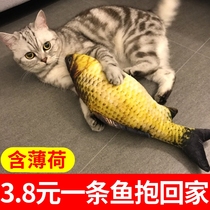 Pet Kitty Mint Simulation Fish Kitty Toy Self-Hi-Cat Teasing Young Cat Tease Cat Sticks with Pillow Supplies Big