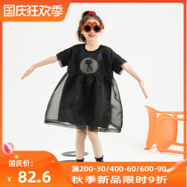 Cute little bear print childrens dress 2021 summer organza cotton girl dress summer national style double style