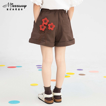 Miss Sunny three-dimensional flower collage curly shorts girls summer new childrens loose wide-leg casual 5-point pants
