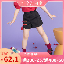 Miss Sunny original girls national style buckle high waist outer wear shorts 2021 summer new thin loose pants